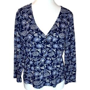 🌸 3/$15 Lucky Brand Blue Floral Peplum Blouse Small